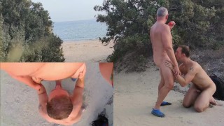 Starszy mężczyzna Suck Fun and Cum na publicznej plaży – Amateur Older Younger